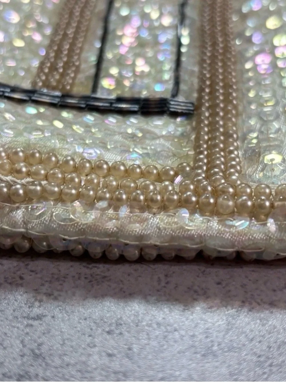 Vintage Pearl Evening Clutch La Regale 1950s Ivory Iridescent Sequin Beaded MCM - Picture 12 of 16